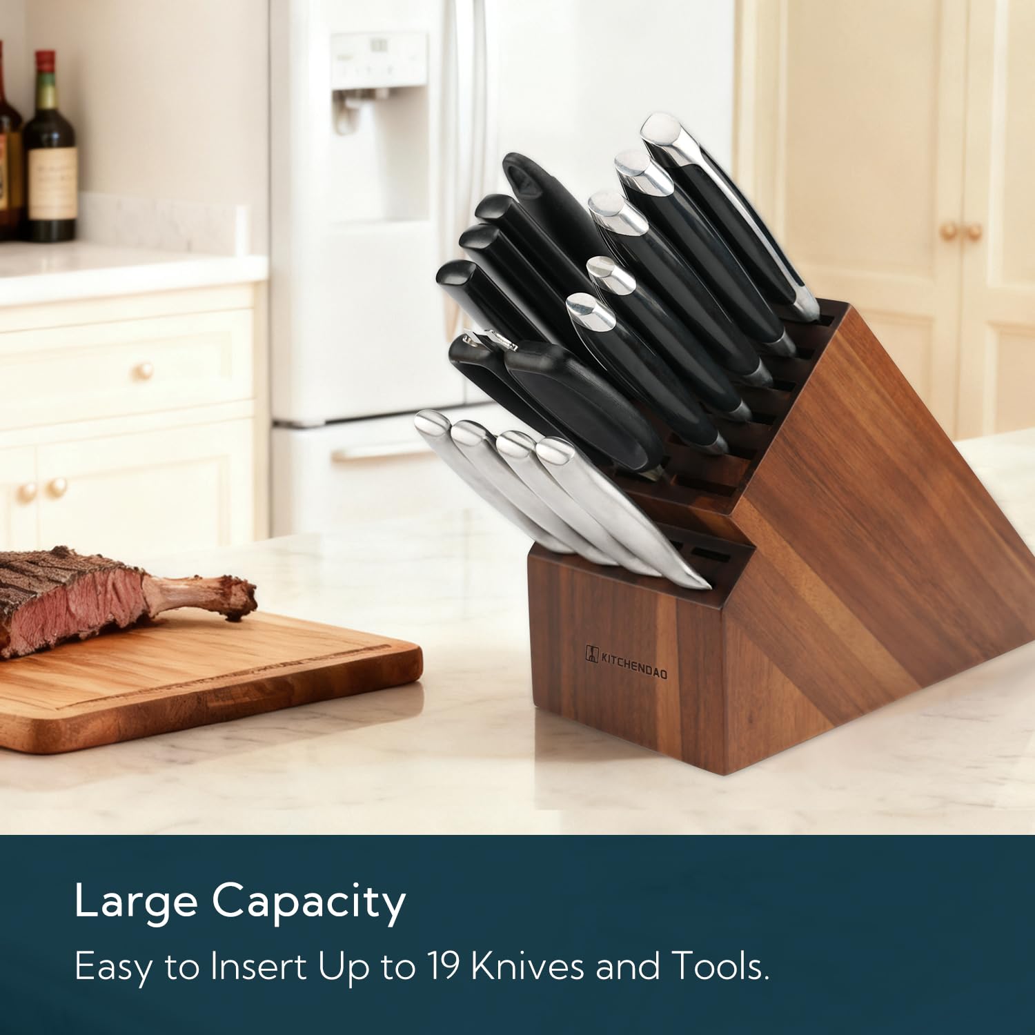 Amazon.co.jp: KITCHENDAO 20スロット アカシア木製ナイフブロック
